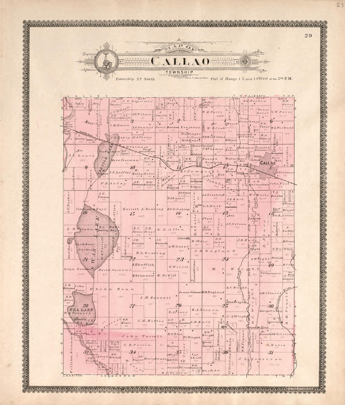 This old map of Callao Township from Standard Atlas of Macon County, Missouri from 1897 was created by  Geo. A. Ogle &amp; Co in 1897