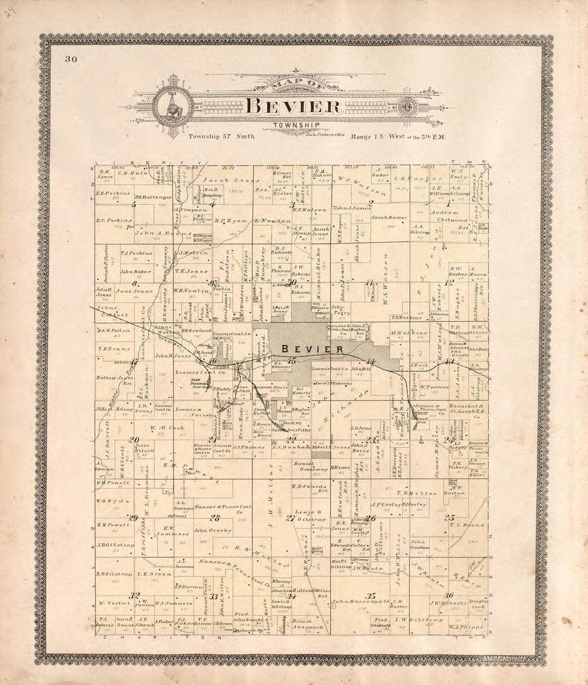 Bevier Township from Standard Atlas of Macon County, Missouri 1897 by Relic Map Company