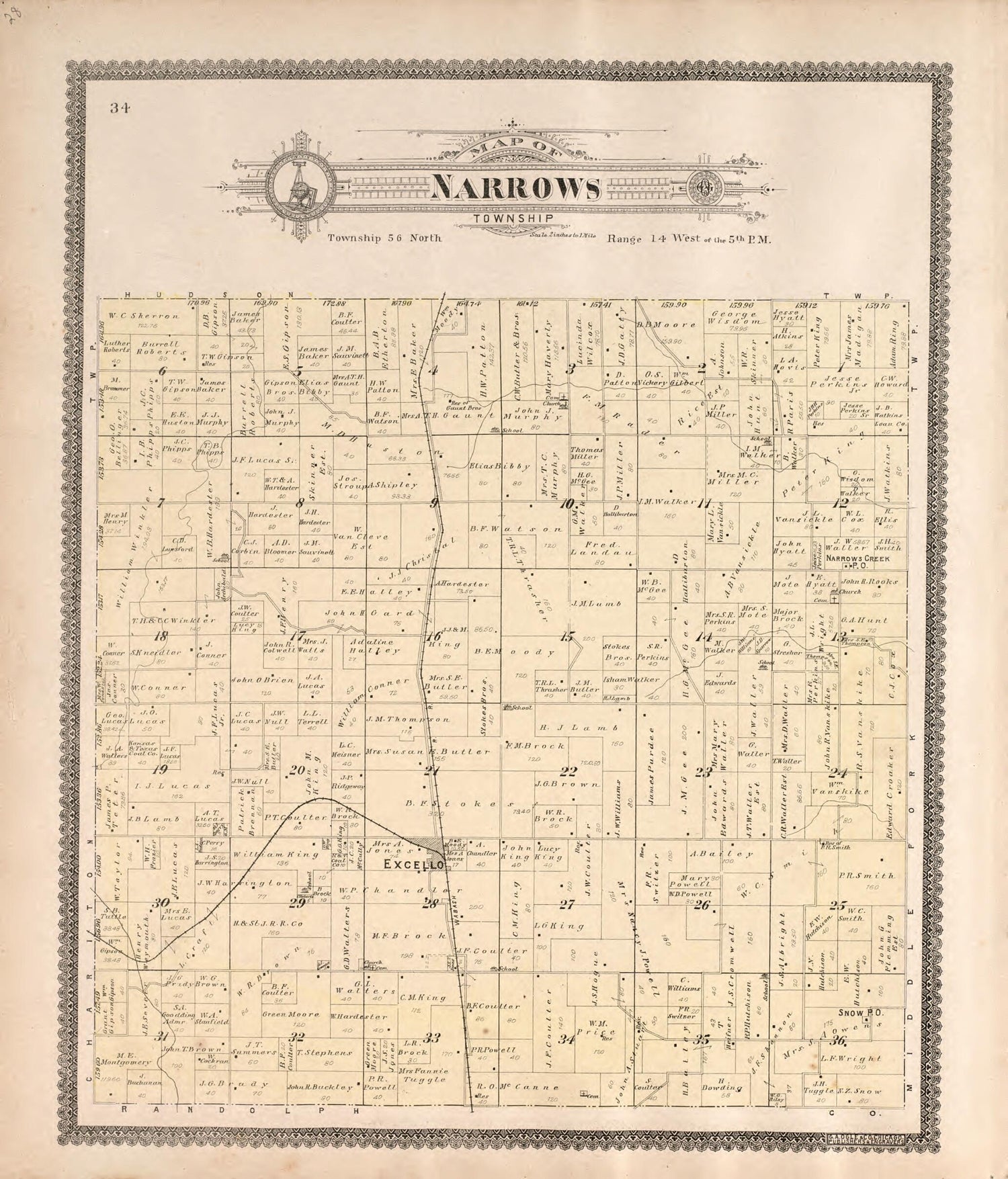 This old map of Narrows Township from Standard Atlas of Macon County, Missouri from 1897 was created by  Geo. A. Ogle &amp; Co in 1897