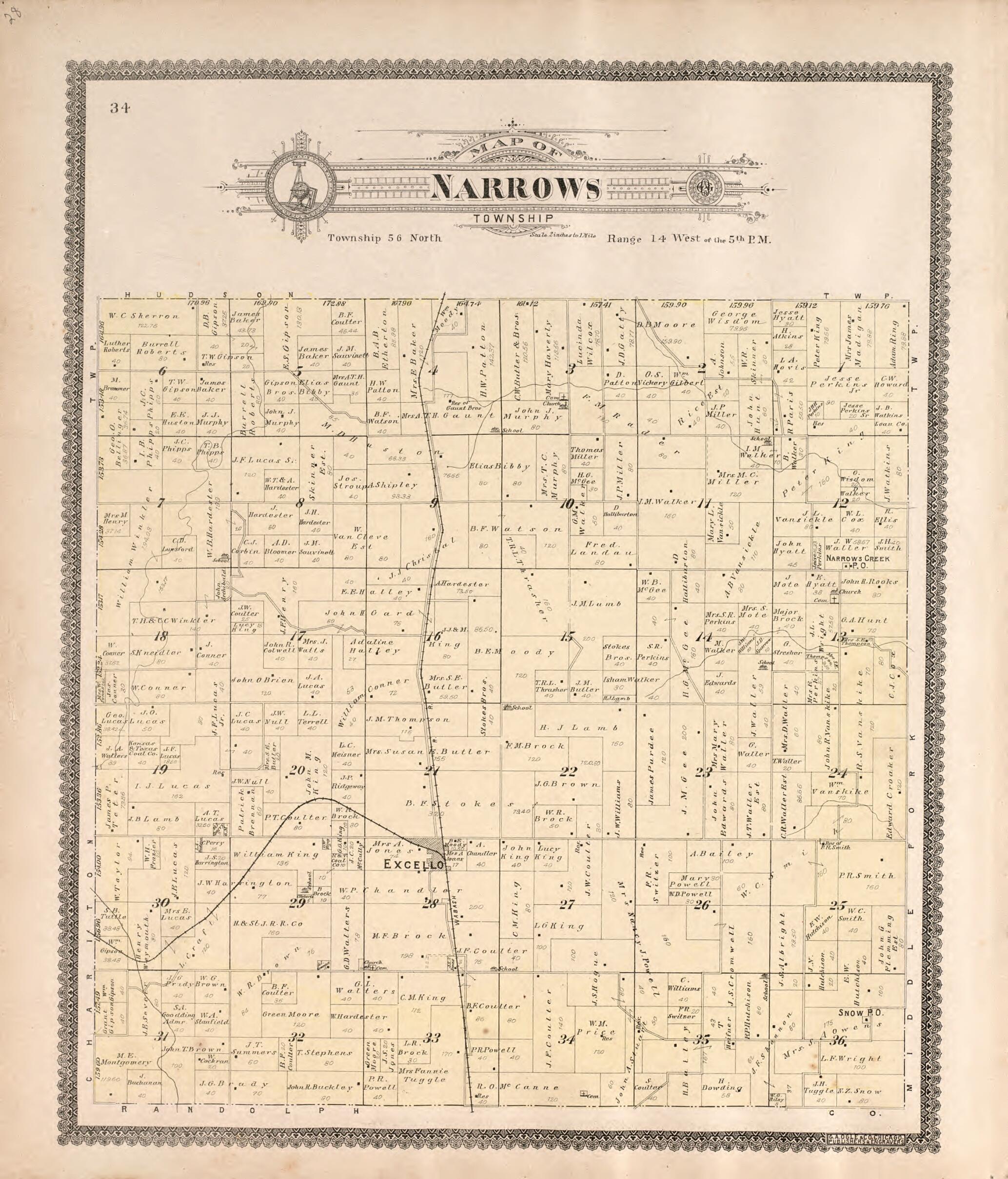 This old map of Narrows Township from Standard Atlas of Macon County, Missouri from 1897 was created by  Geo. A. Ogle &amp; Co in 1897