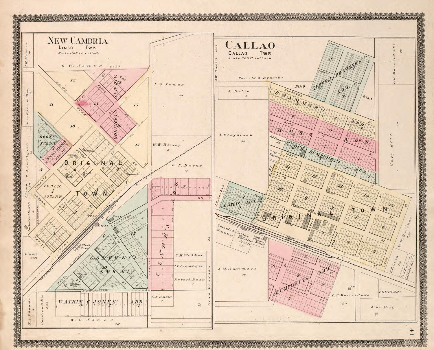 This old map of New Cambria Region &amp; Callao Township from Standard Atlas of Macon County, Missouri from 1897 was created by  Geo. A. Ogle &amp; Co in 1897