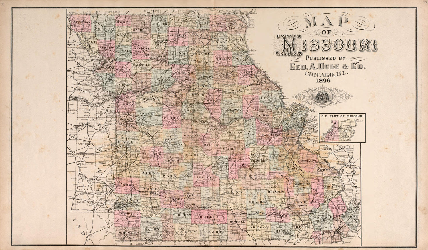 This old map of Missouri from Standard Atlas of Macon County, Missouri from 1897 was created by  Geo. A. Ogle &amp; Co in 1897