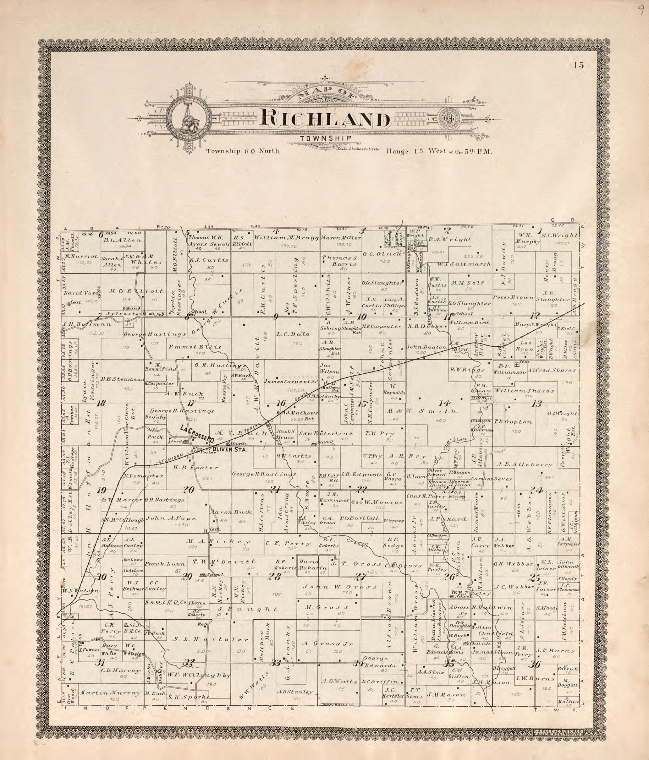 This old map of Richland Township from Standard Atlas of Macon County, Missouri from 1897 was created by  Geo. A. Ogle &amp; Co in 1897