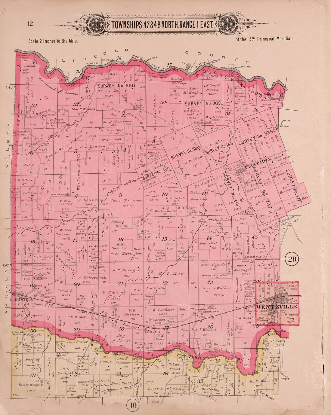 This old map of Townships 47 &amp; 48 North Range 1 East from Plat Book of St. Charles Co., Missouri from 1905 was created by  North West Publishing Co in 1905