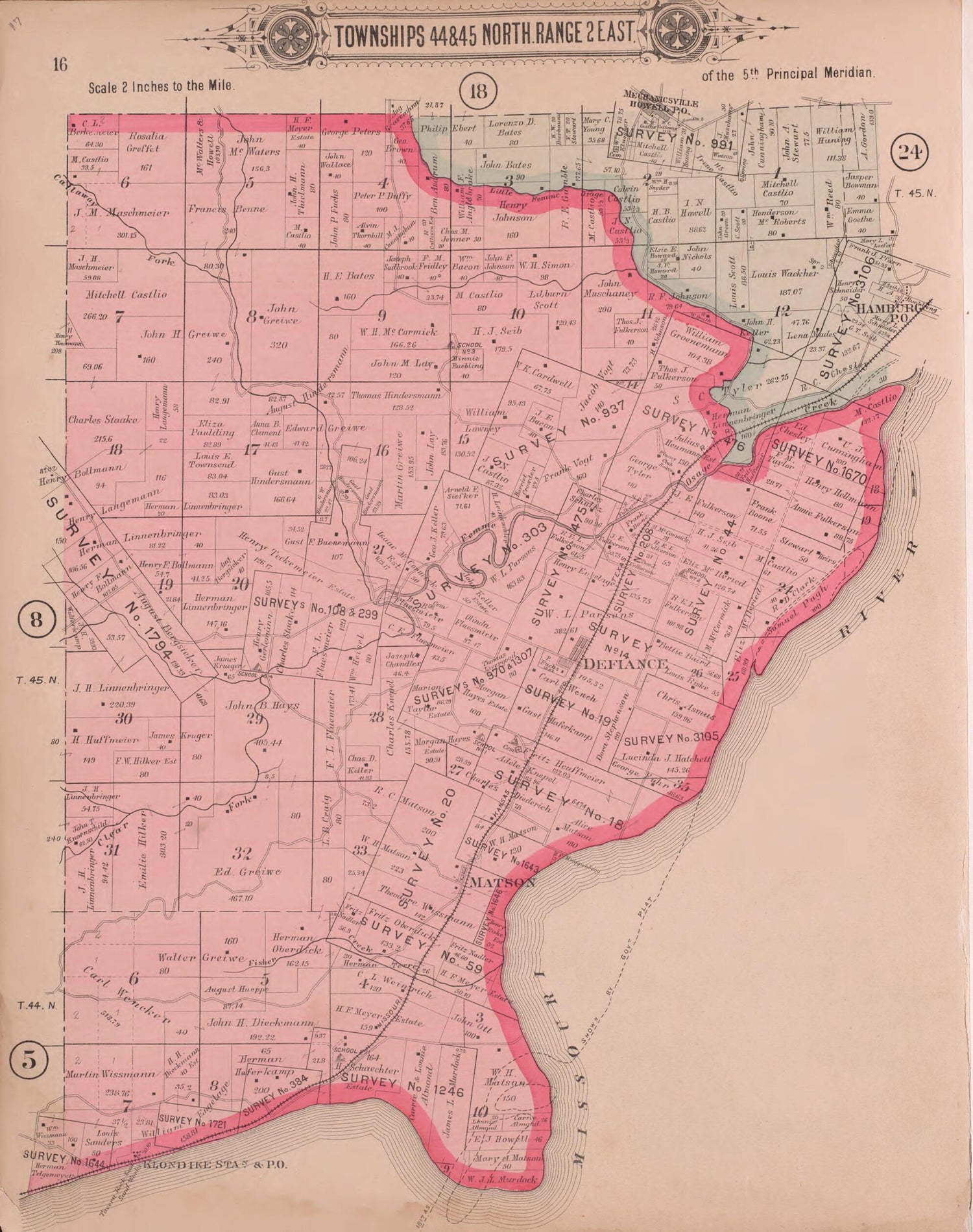 This old map of Townships 44 &amp; 45 North Range 2 East from Plat Book of St. Charles Co., Missouri from 1905 was created by  North West Publishing Co in 1905