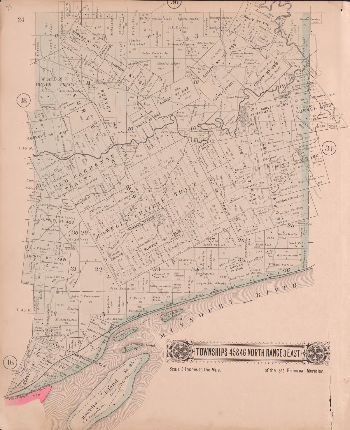 Townships 45 &amp; 46 North Range 3 East from Plat Book of St. Charles Co., Missouri 1905 by Relic Map Company