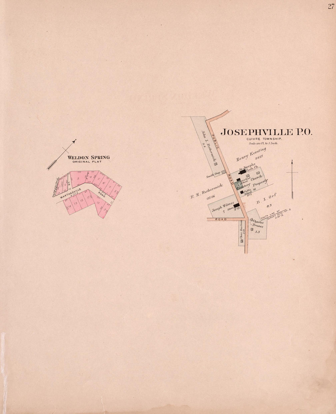 This old map of Weldon Spring &amp; Josephville P.O. from Plat Book of St. Charles Co., Missouri from 1905 was created by  North West Publishing Co in 1905