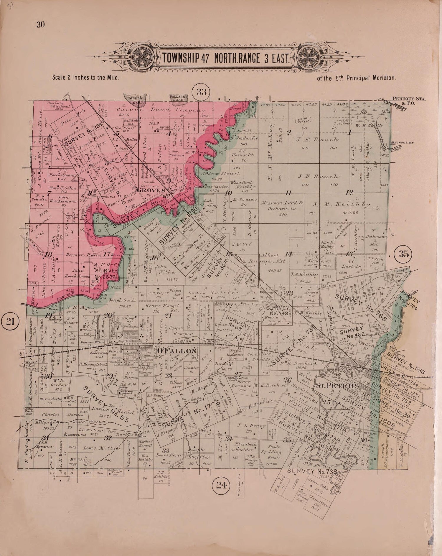 This old map of Township 47 North Range 3 East from Plat Book of St. Charles Co., Missouri from 1905 was created by  North West Publishing Co in 1905