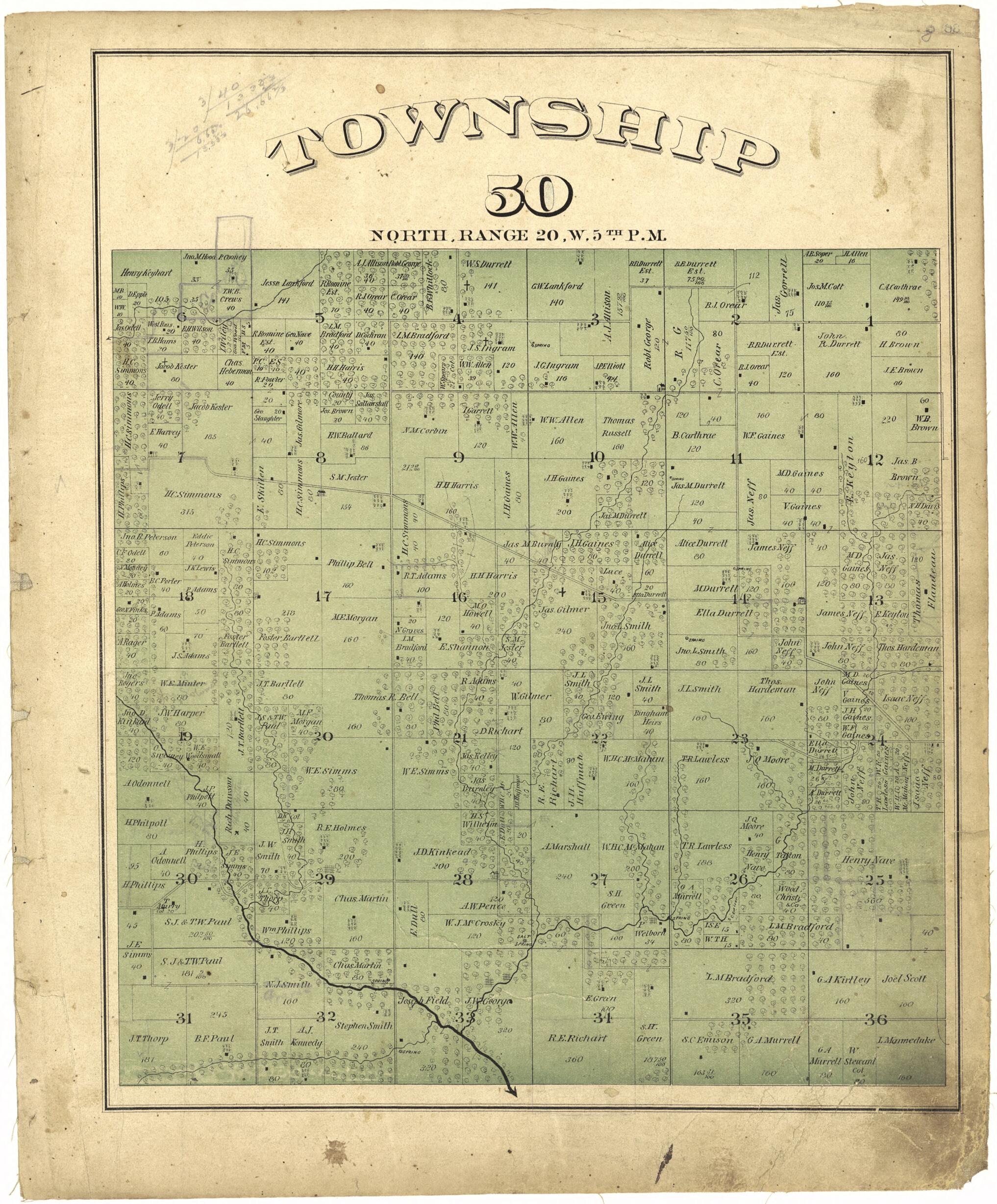 This old map of Township 50 North, Range 20W. 5th P.M. from Illustrated Atlas Map of Saline County, Missouri from 1876 was created by  Missouri Publishing Co in 1876