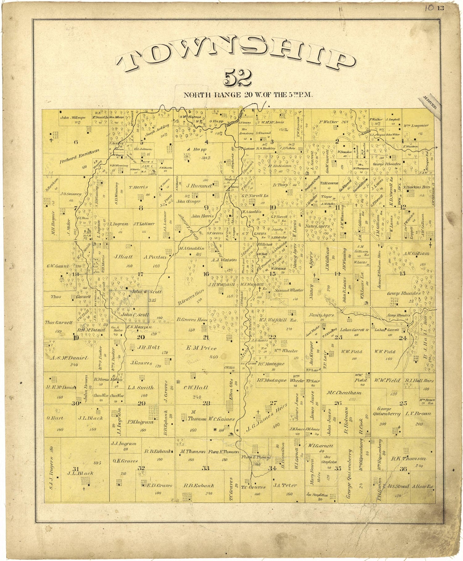 This old map of Township 52 North, Range 20W. 5th P.M. from Illustrated Atlas Map of Saline County, Missouri from 1876 was created by  Missouri Publishing Co in 1876