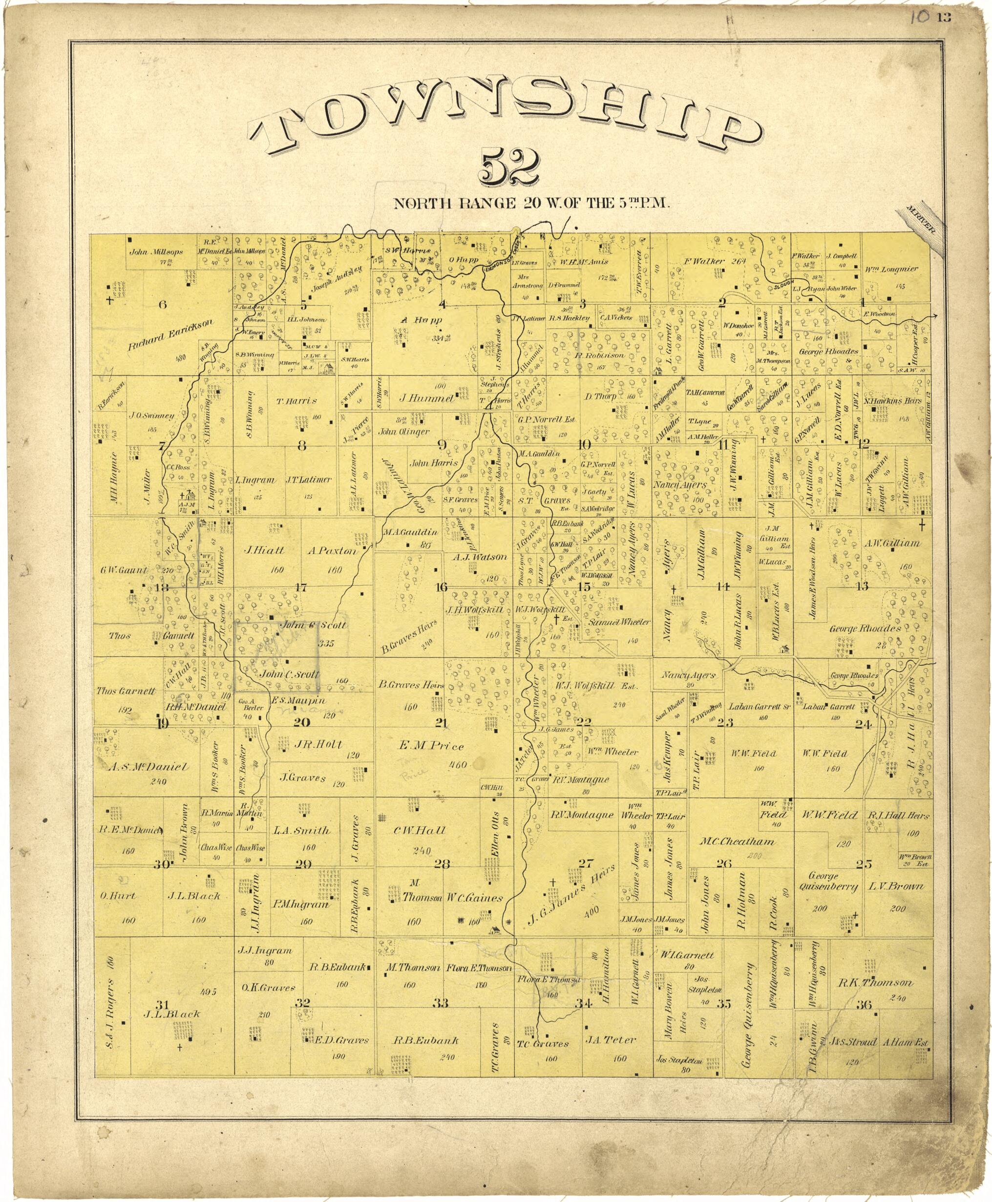 This old map of Township 52 North, Range 20W. 5th P.M. from Illustrated Atlas Map of Saline County, Missouri from 1876 was created by  Missouri Publishing Co in 1876