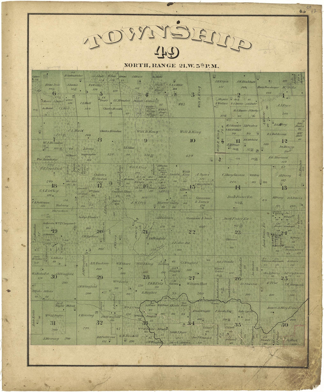 This old map of Township 49 North, Range 21W. 5th P.M. from Illustrated Atlas Map of Saline County, Missouri from 1876 was created by  Missouri Publishing Co in 1876