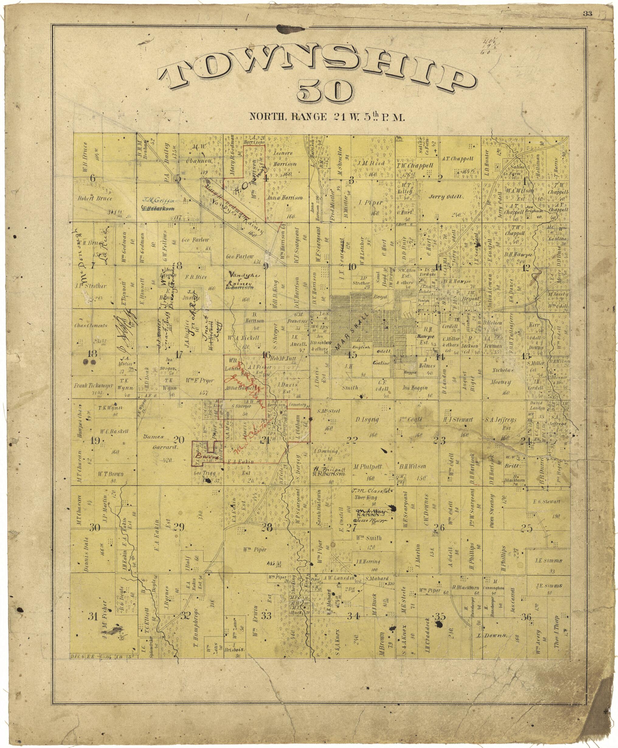 This old map of Township 50 North, Range 21W. 5th P.M. from Illustrated Atlas Map of Saline County, Missouri from 1876 was created by  Missouri Publishing Co in 1876