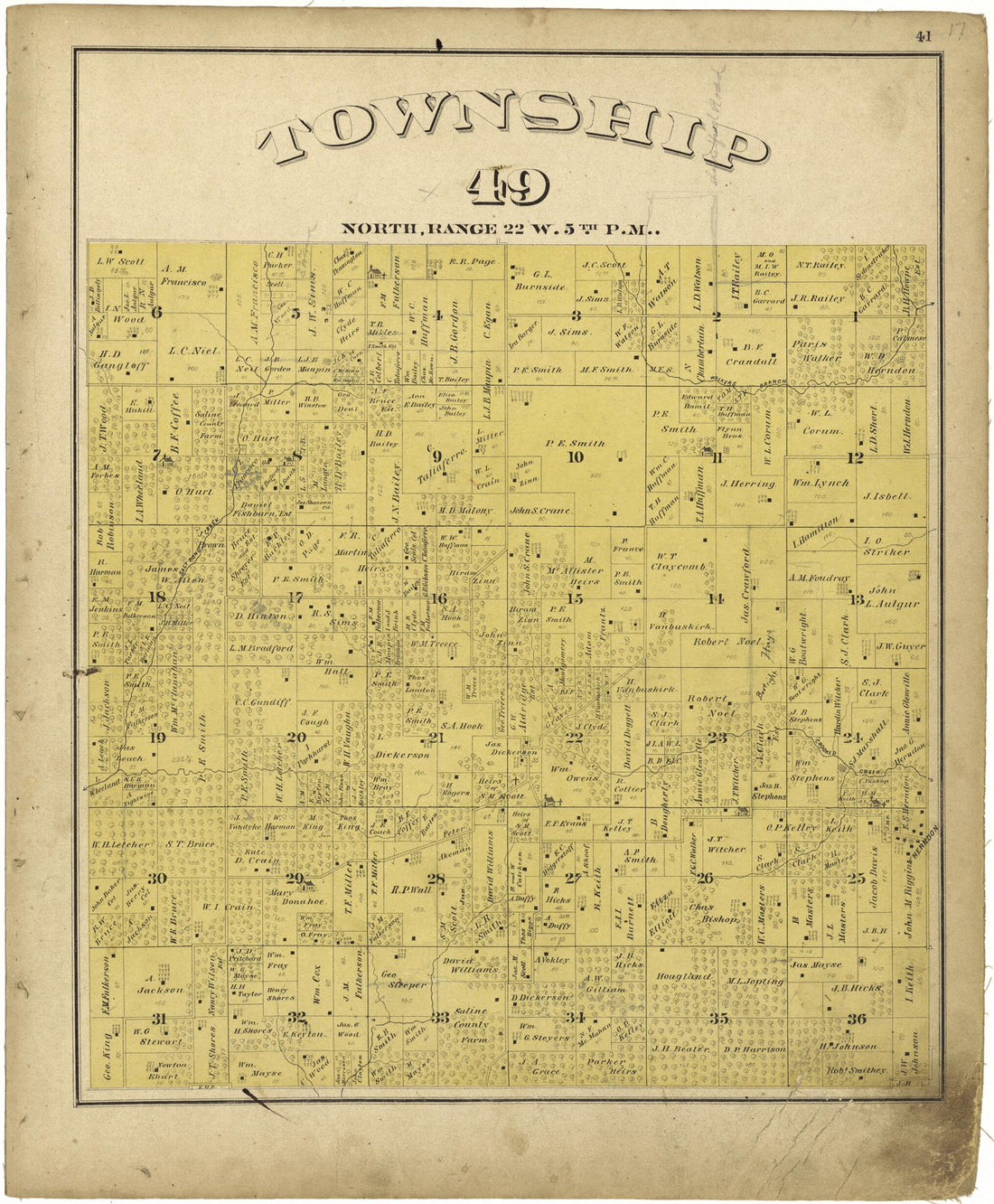 This old map of Township 49 North, Range 22W. 5th P.M. from Illustrated Atlas Map of Saline County, Missouri from 1876 was created by  Missouri Publishing Co in 1876