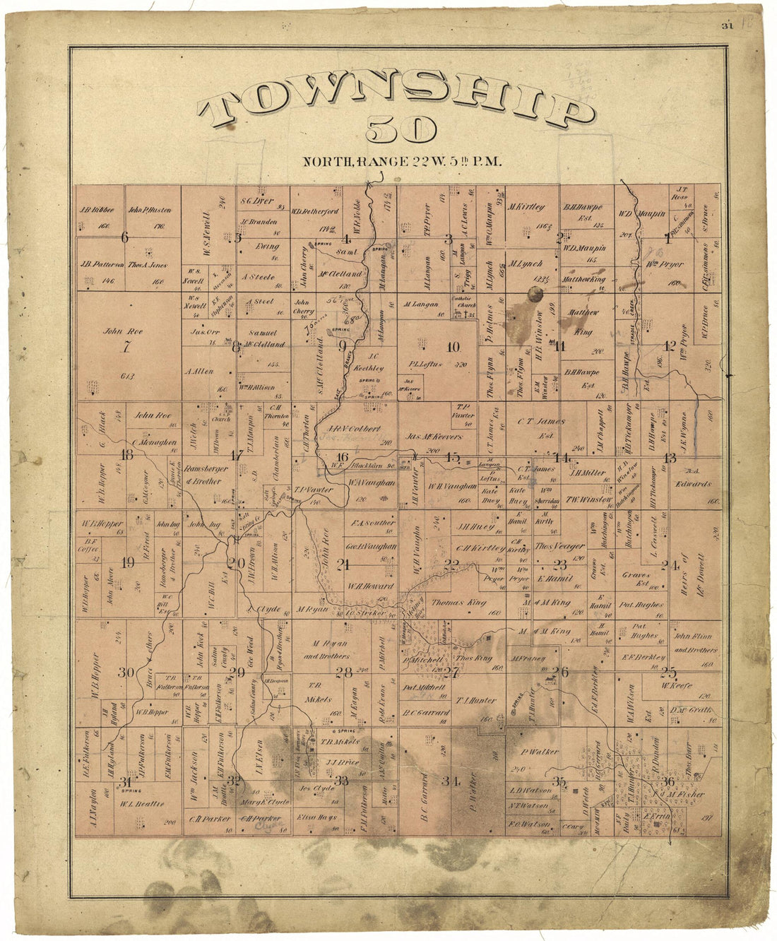 This old map of Township 50 North, Range 22W. 5th P.M. from Illustrated Atlas Map of Saline County, Missouri from 1876 was created by  Missouri Publishing Co in 1876