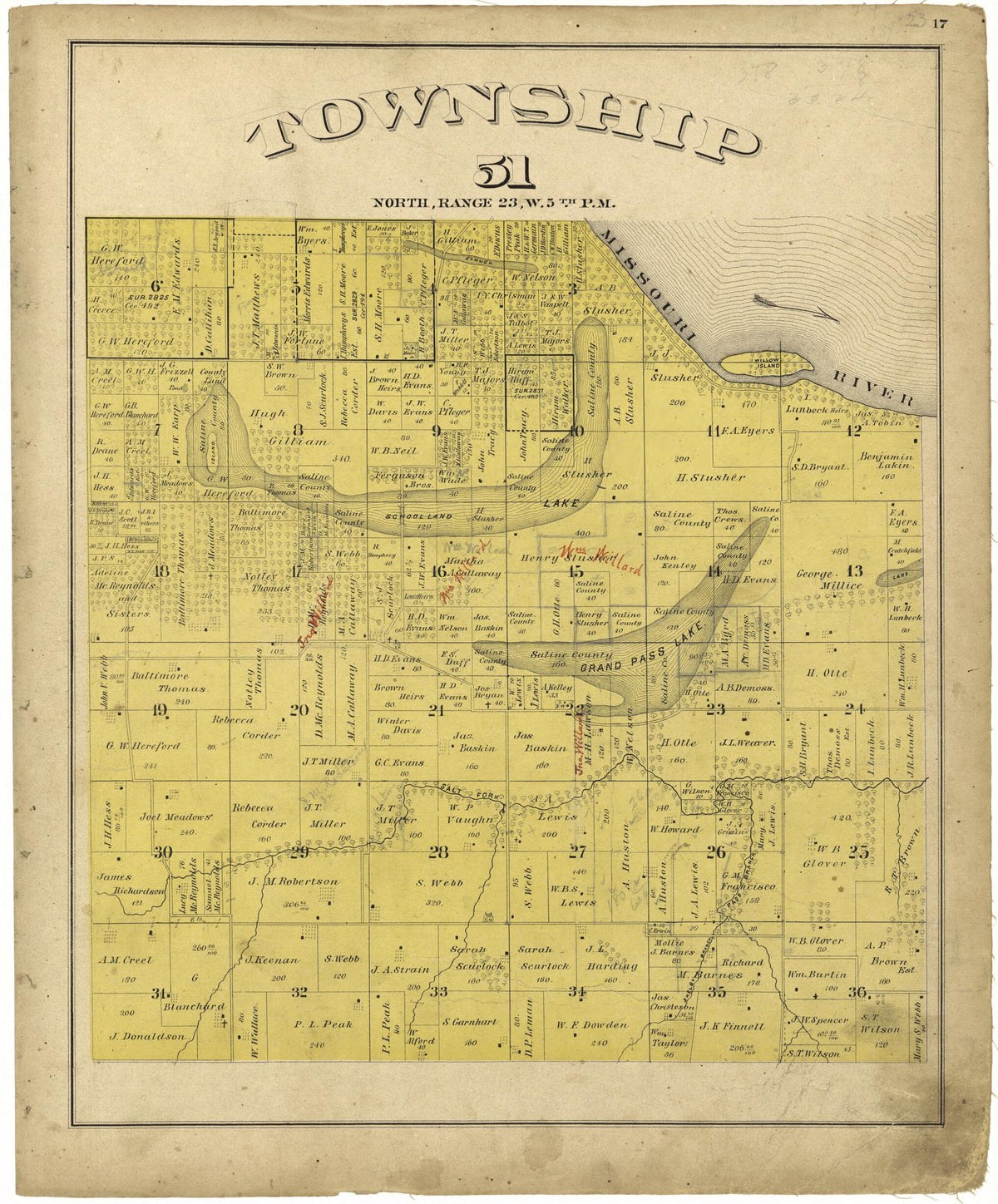 Township 51 North, Range 23W. 5th P.M. from Illustrated Atlas Map of Saline County, Missouri 1876 by Relic Map Company