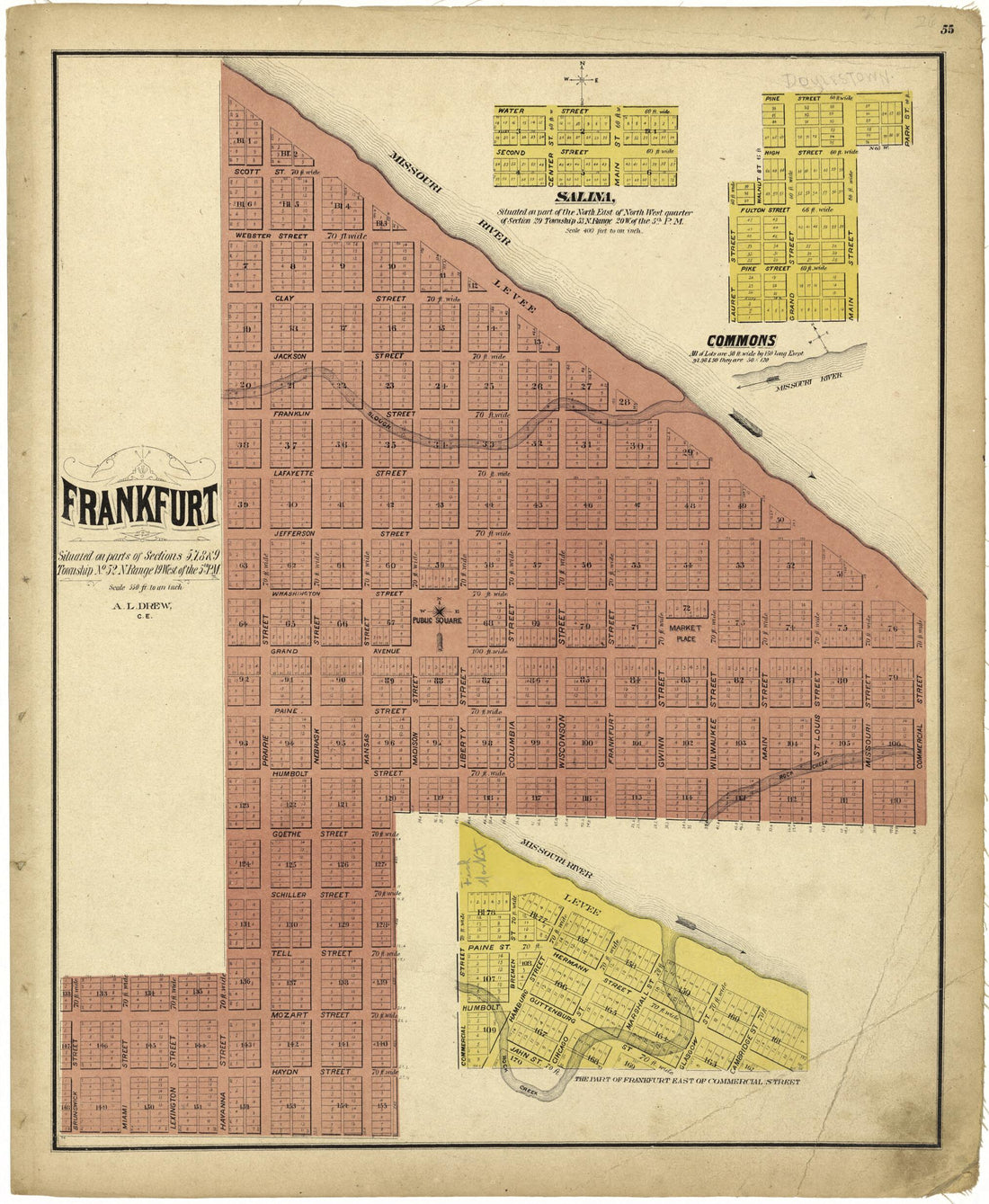 This old map of Frankfurt from Illustrated Atlas Map of Saline County, Missouri from 1876 was created by  Missouri Publishing Co in 1876