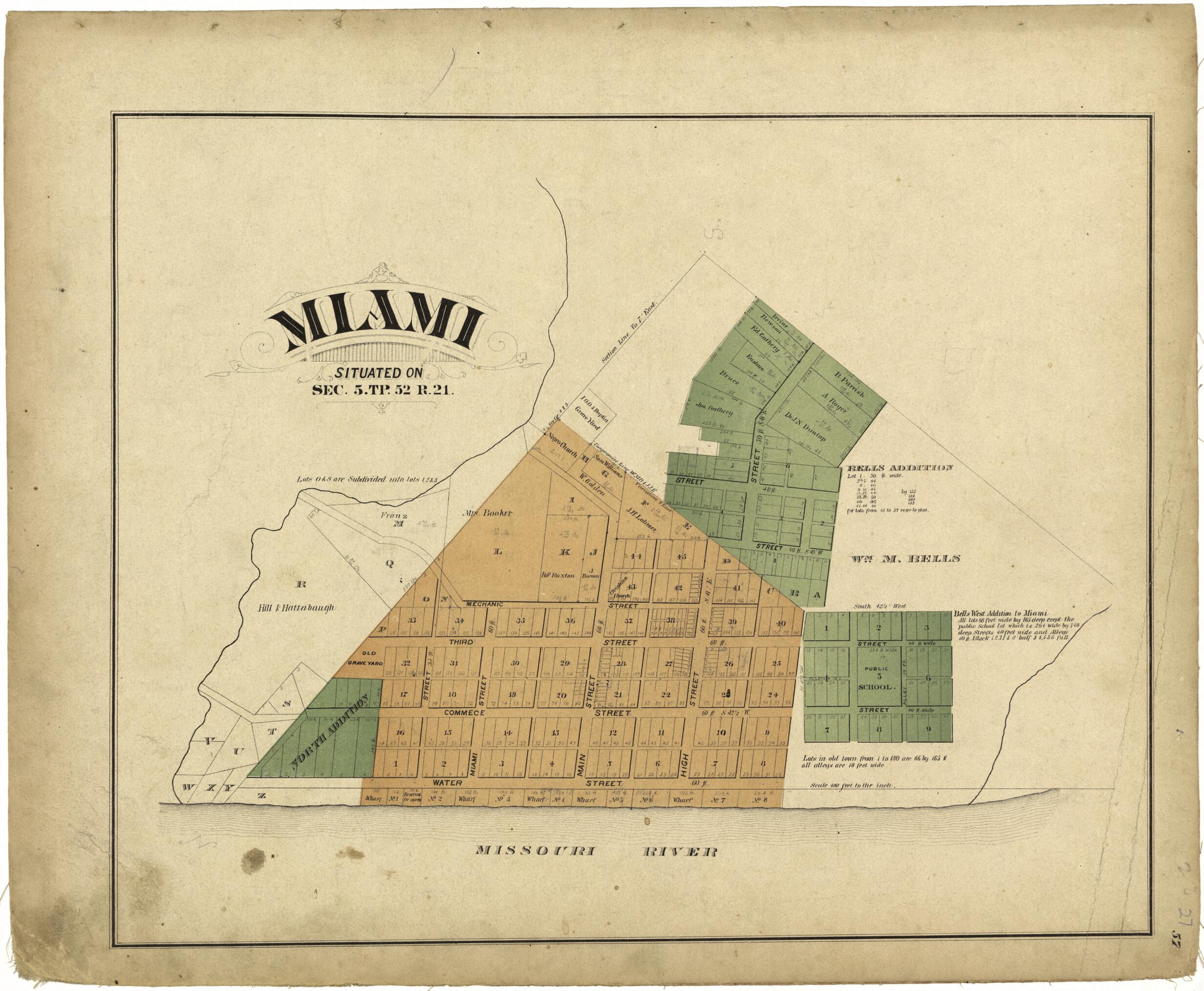 This old map of Miami from Illustrated Atlas Map of Saline County, Missouri from 1876 was created by  Missouri Publishing Co in 1876