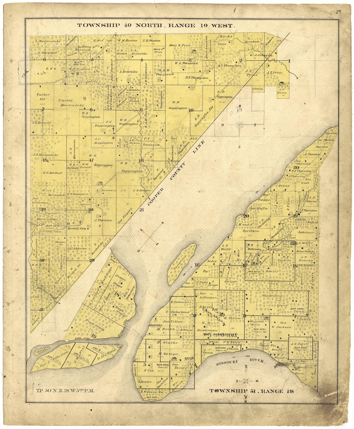 This old map of Township 49 North, Range 19 West from Illustrated Atlas Map of Saline County, Missouri from 1876 was created by  Missouri Publishing Co in 1876