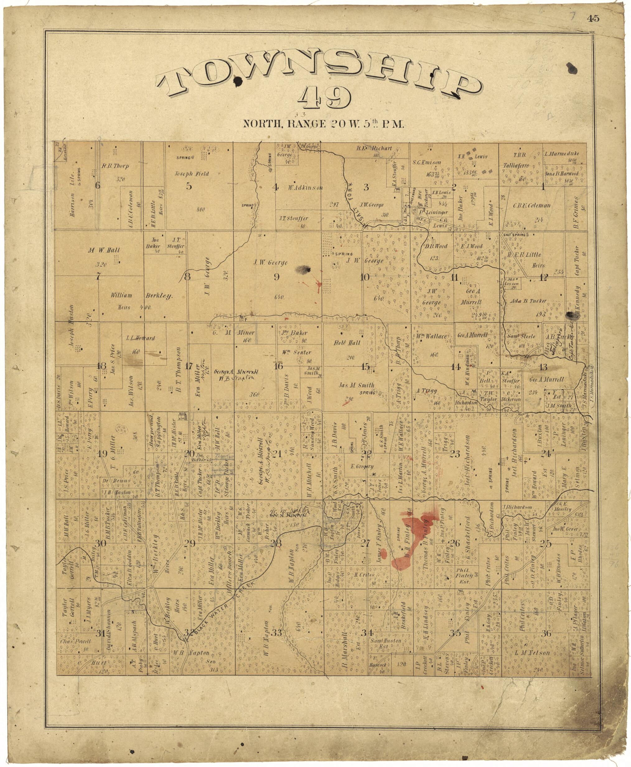 This old map of Township 49 North, Range 20W. 5th P.M. from Illustrated Atlas Map of Saline County, Missouri from 1876 was created by  Missouri Publishing Co in 1876