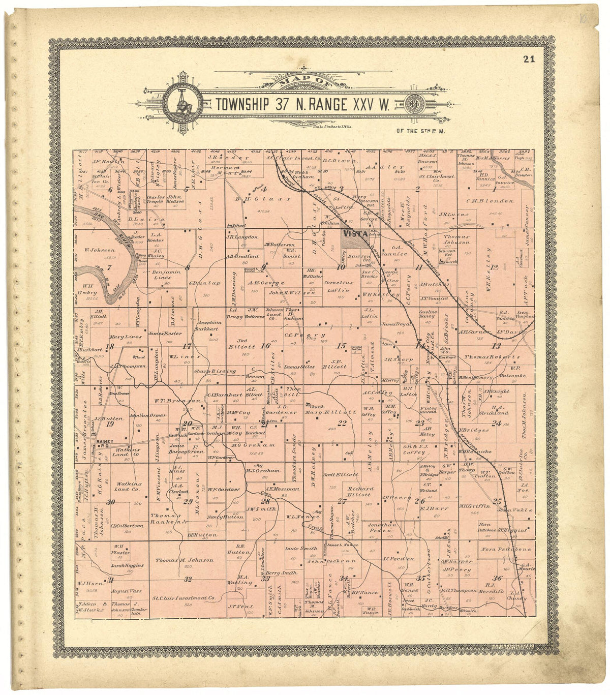 Map of Township 37 N. Range XXV W. from Standard Atlas of Saint Clair County, Missouri 1903 by Relic Map Company