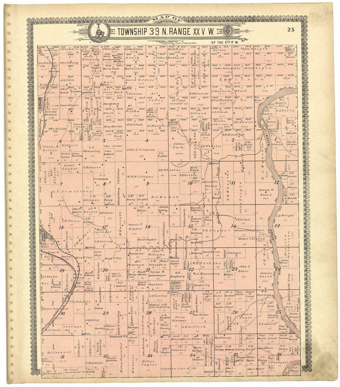 This old map of Map of Township 39 N. Range XXV W. from Standard Atlas of Saint Clair County, Missouri from 1903 was created by  Geo. A. Ogle &amp; Co in 1903