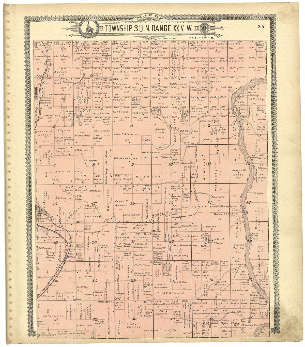 Map of Township 39 N. Range XXV W. from Standard Atlas of Saint Clair County, Missouri 1903 by Relic Map Company