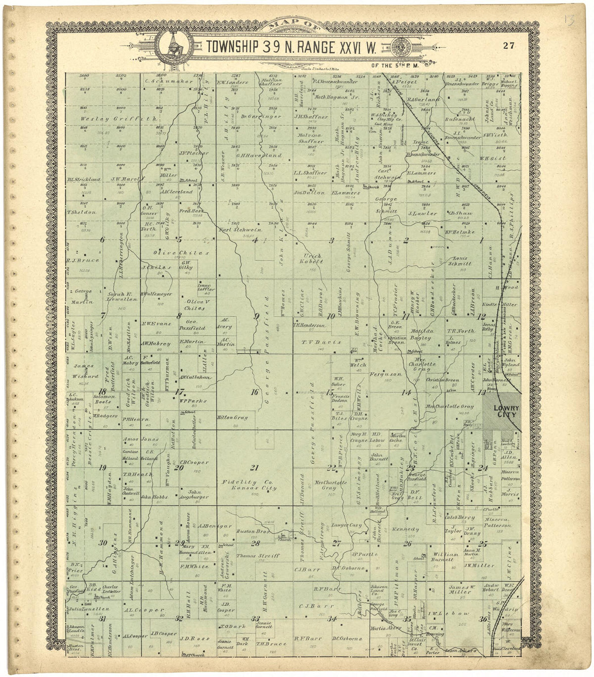 Map of Township 39 N. Range XXVI W. from Standard Atlas of Saint Clair County, Missouri 1903 by Relic Map Company