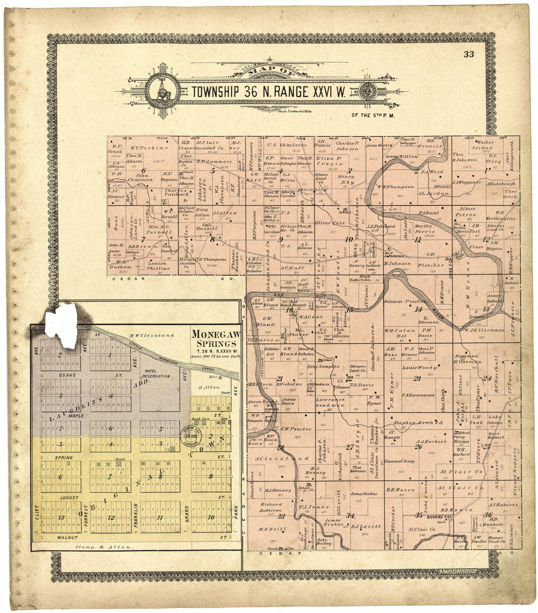 This old map of Map of Township 36 N. Range XXVI W. from Standard Atlas of Saint Clair County, Missouri from 1903 was created by  Geo. A. Ogle &amp; Co in 1903