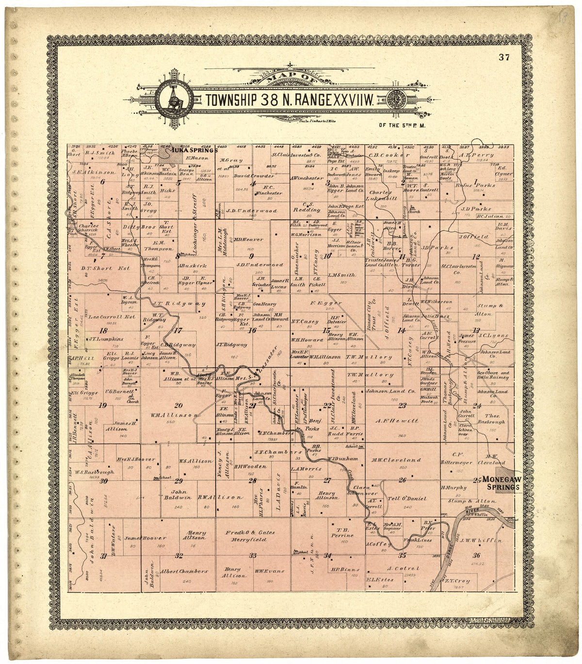 Map of Township 38 N. Range XXVII W. from Standard Atlas of Saint Clair County, Missouri 1903 by Relic Map Company