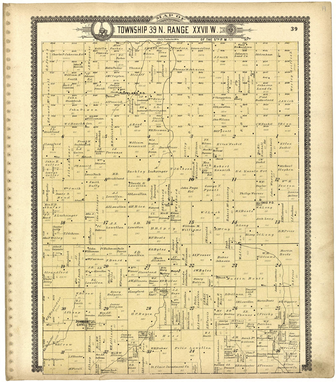 This old map of Map of Township 39 N. Range XXVII W. from Standard Atlas of Saint Clair County, Missouri from 1903 was created by  Geo. A. Ogle &amp; Co in 1903