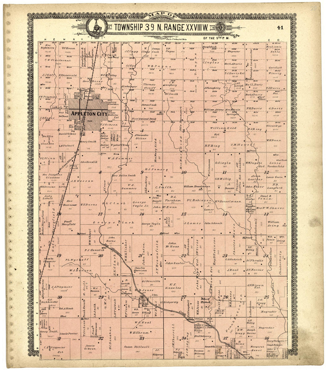 This old map of Map of Township 39 N. Range XXVIII W. from Standard Atlas of Saint Clair County, Missouri from 1903 was created by  Geo. A. Ogle &amp; Co in 1903