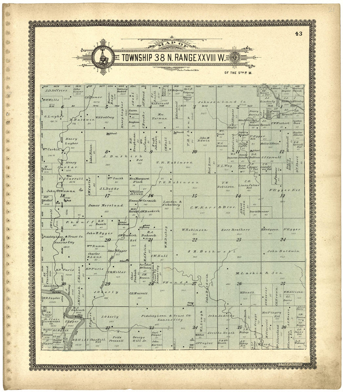 This old map of Map of Township 38 N. Range XXVIII W. from Standard Atlas of Saint Clair County, Missouri from 1903 was created by  Geo. A. Ogle &amp; Co in 1903