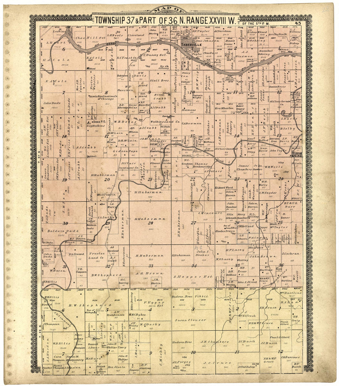 This old map of Map of Township 37 &amp; Part of 36 N. Range XXVIII W. from Standard Atlas of Saint Clair County, Missouri from 1903 was created by  Geo. A. Ogle &amp; Co in 1903