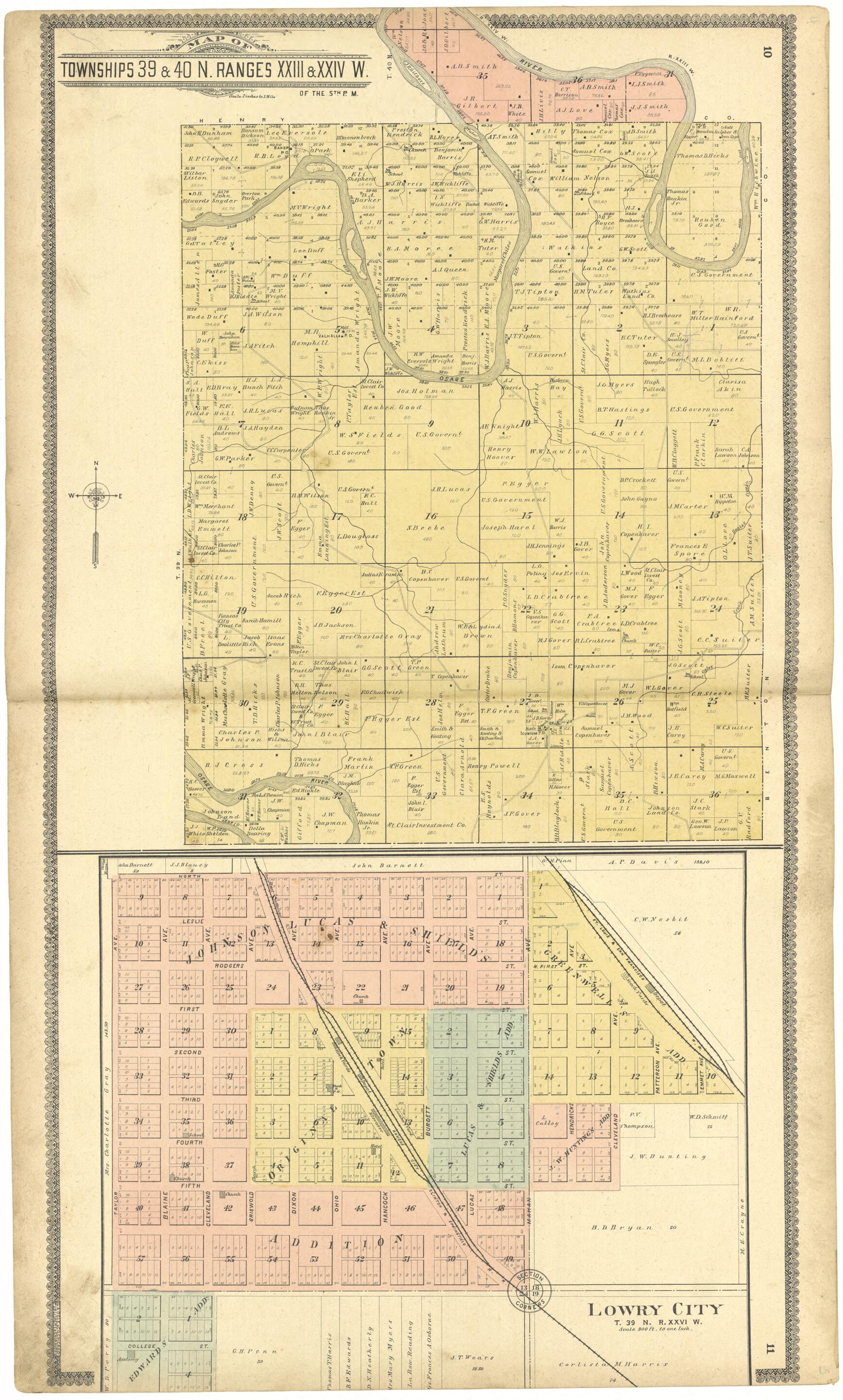 This old map of Map of Townships 39 &amp; 40 N. Ranges XIII &amp; XXIV W. from Standard Atlas of Saint Clair County, Missouri from 1903 was created by  Geo. A. Ogle &amp; Co in 1903