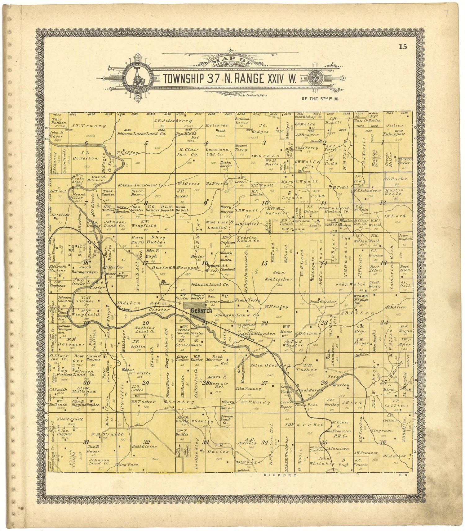 This old map of Map of Township 37 N. Range XXIV W. from Standard Atlas of Saint Clair County, Missouri from 1903 was created by  Geo. A. Ogle &amp; Co in 1903