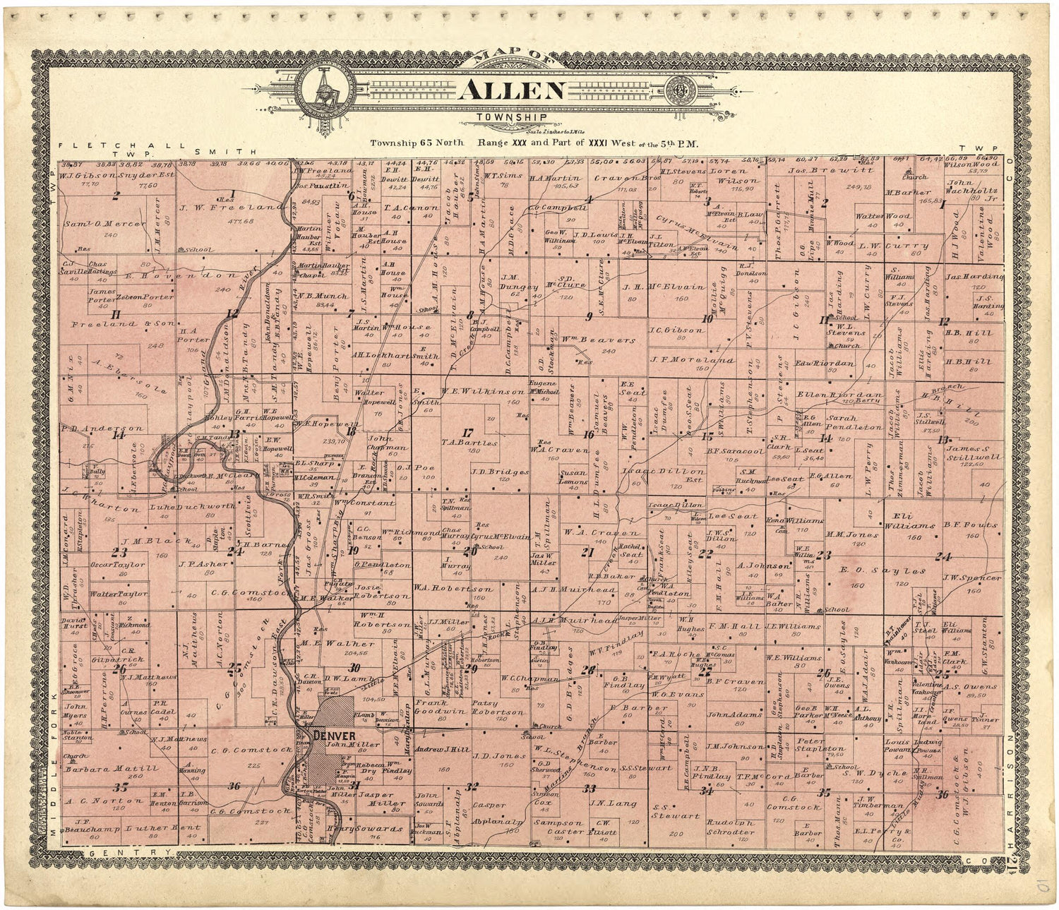 This old map of Map of Allen Township from Standard Atlas of Worth County, Missouri from 1902 was created by  Geo. A. Ogle &amp; Co in 1902