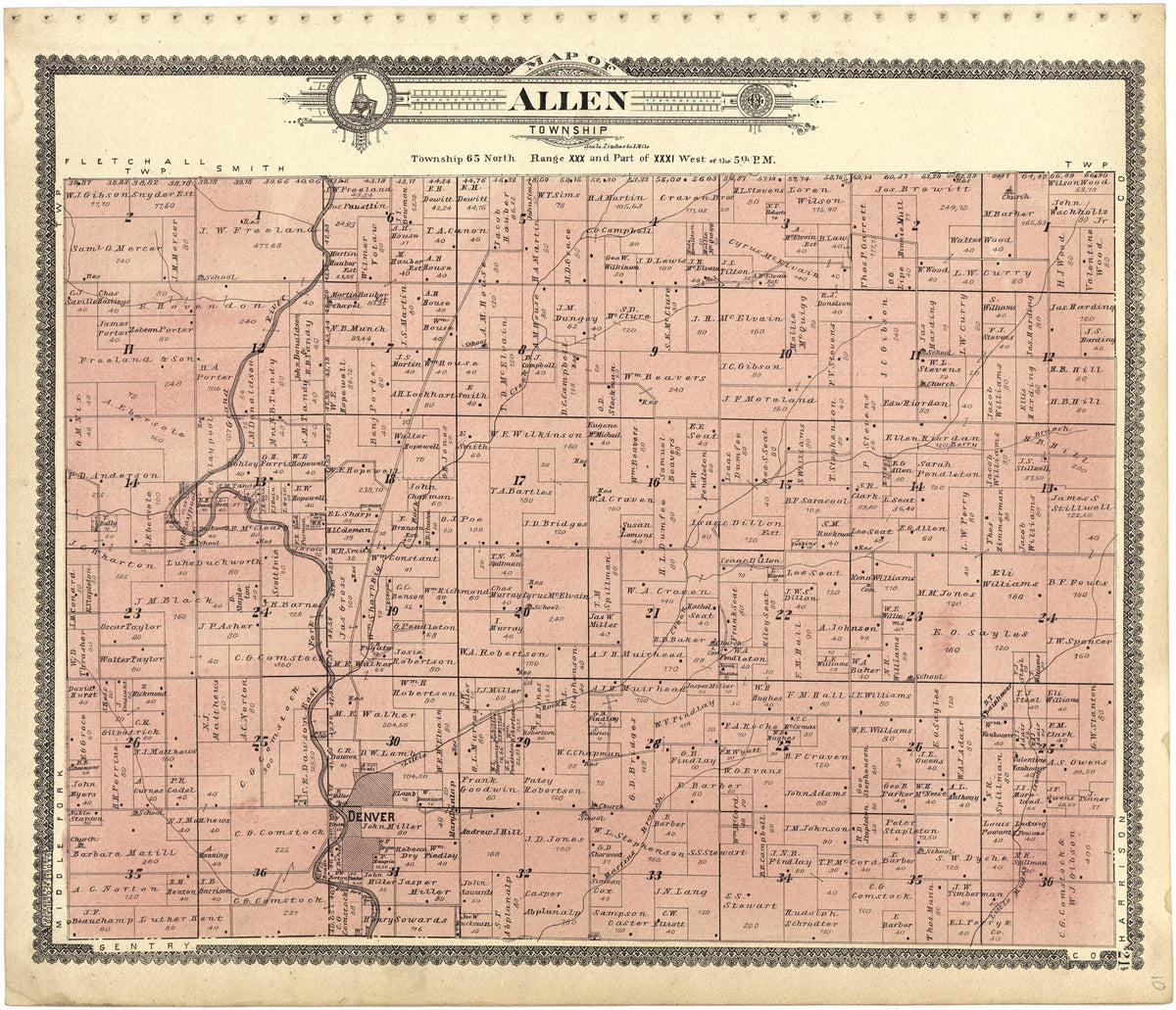 Map of Allen Township from Standard Atlas of Worth County, Missouri 1902 by Relic Map Company