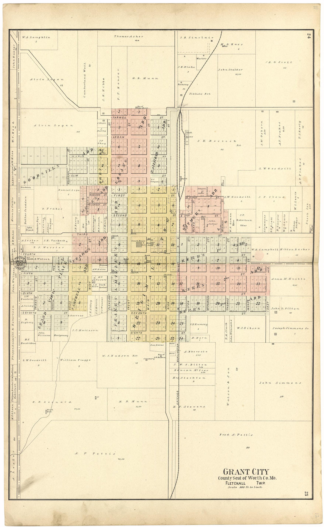 This old map of Grant City from Standard Atlas of Worth County, Missouri from 1902 was created by  Geo. A. Ogle &amp; Co in 1902