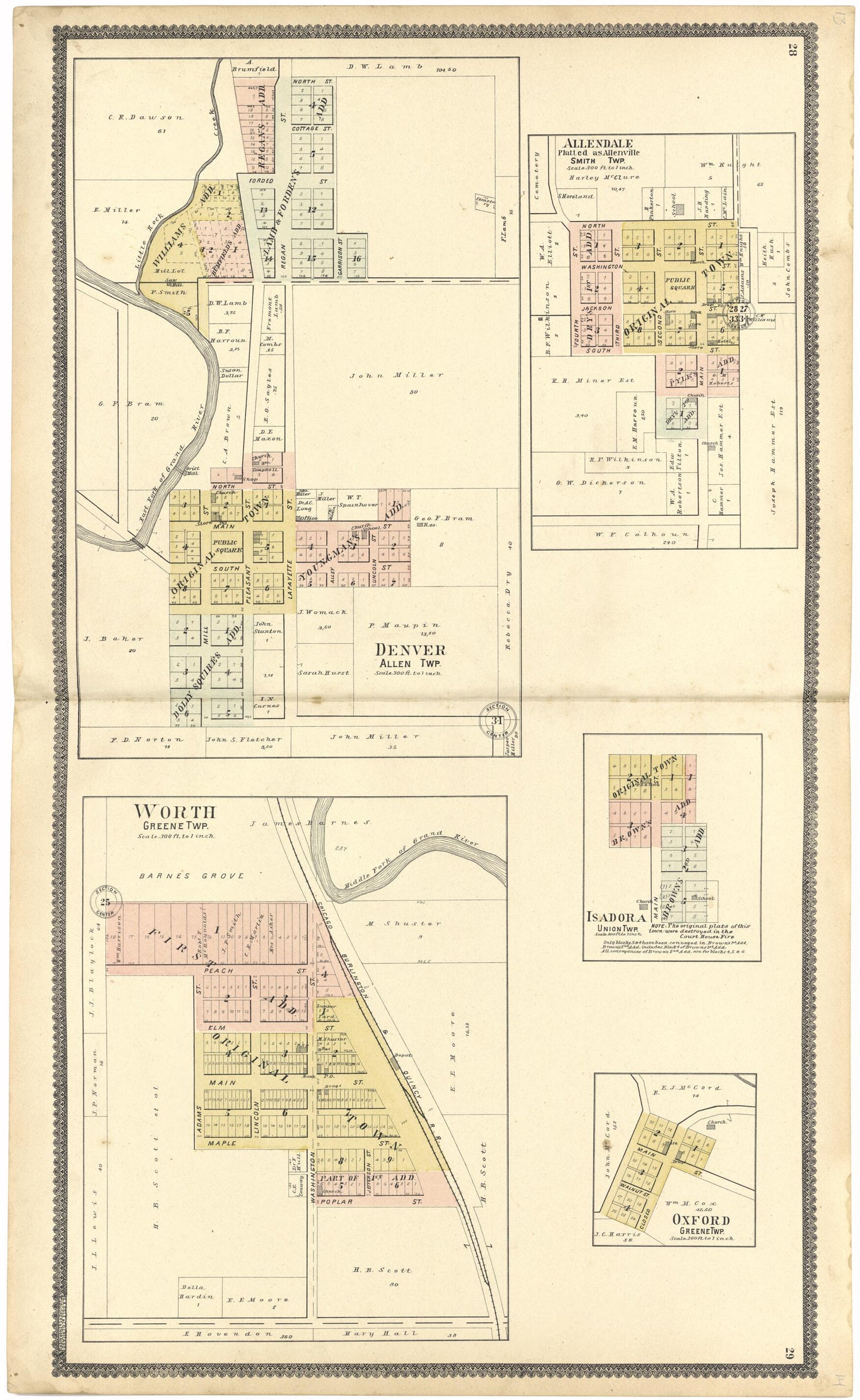 This old map of Denver; Allendale; Worth; Isadora; Oxford from Standard Atlas of Worth County, Missouri from 1902 was created by  Geo. A. Ogle &amp; Co in 1902