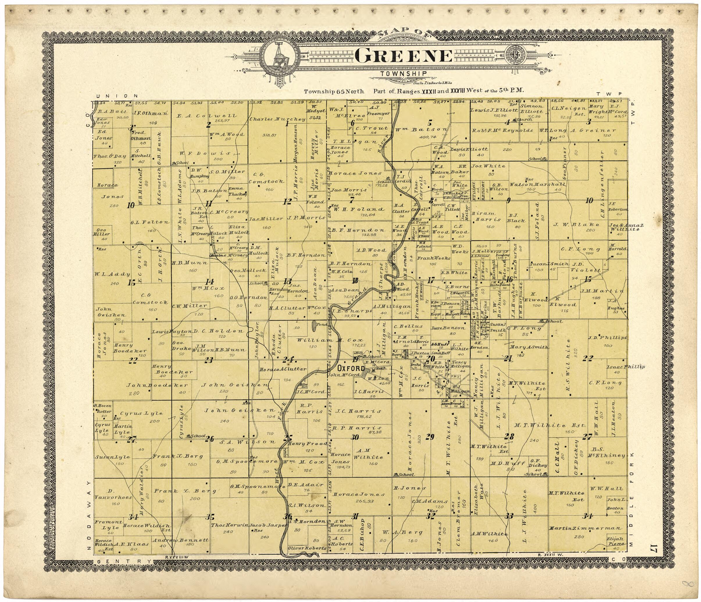 This old map of Map of Greene Township from Standard Atlas of Worth County, Missouri from 1902 was created by  Geo. A. Ogle &amp; Co in 1902