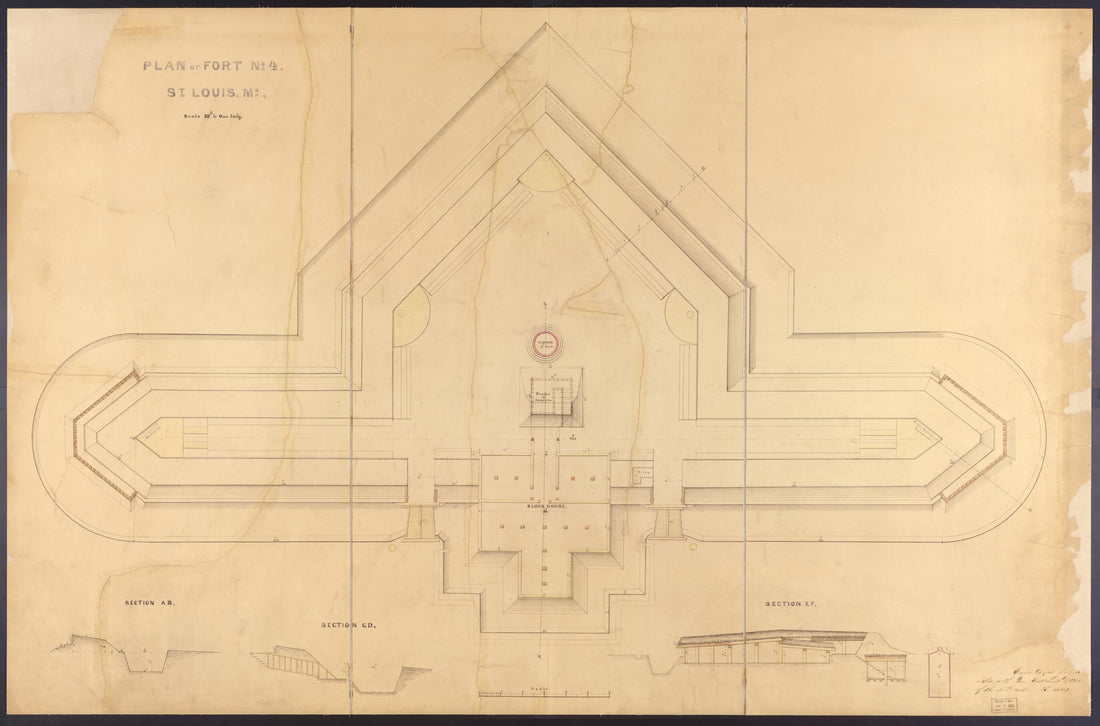 This old map of Plan of Fort No. 4, St. Louis, MO from Original Plattings of Forts at St. Louis, Mo. 186-. from 1860 was created by  United States. Army. Corps of Engineers in 1860