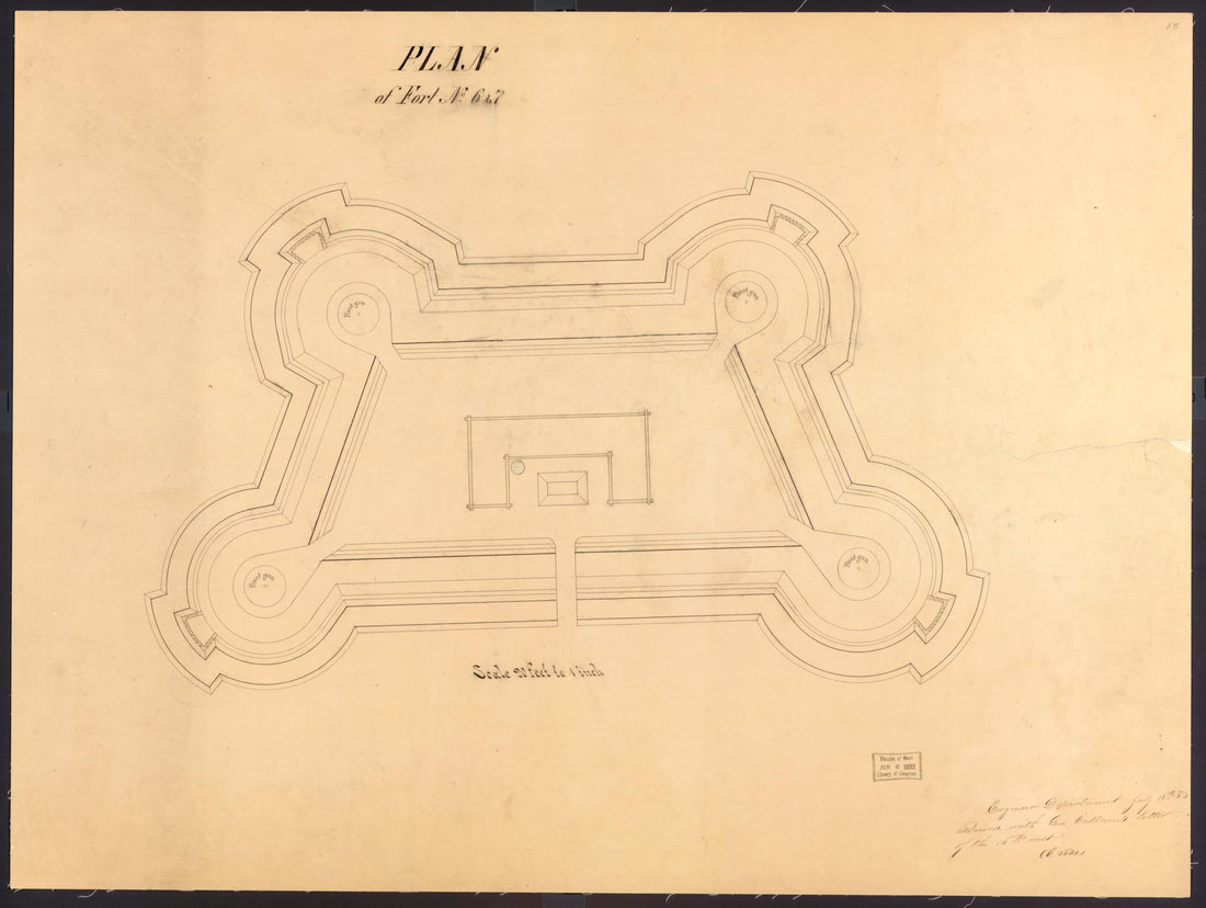 This old map of Plan of Fort No. VI, St. Louis, MO from Original Plattings of Forts at St. Louis, Mo. 186-. from 1860 was created by  United States. Army. Corps of Engineers in 1860