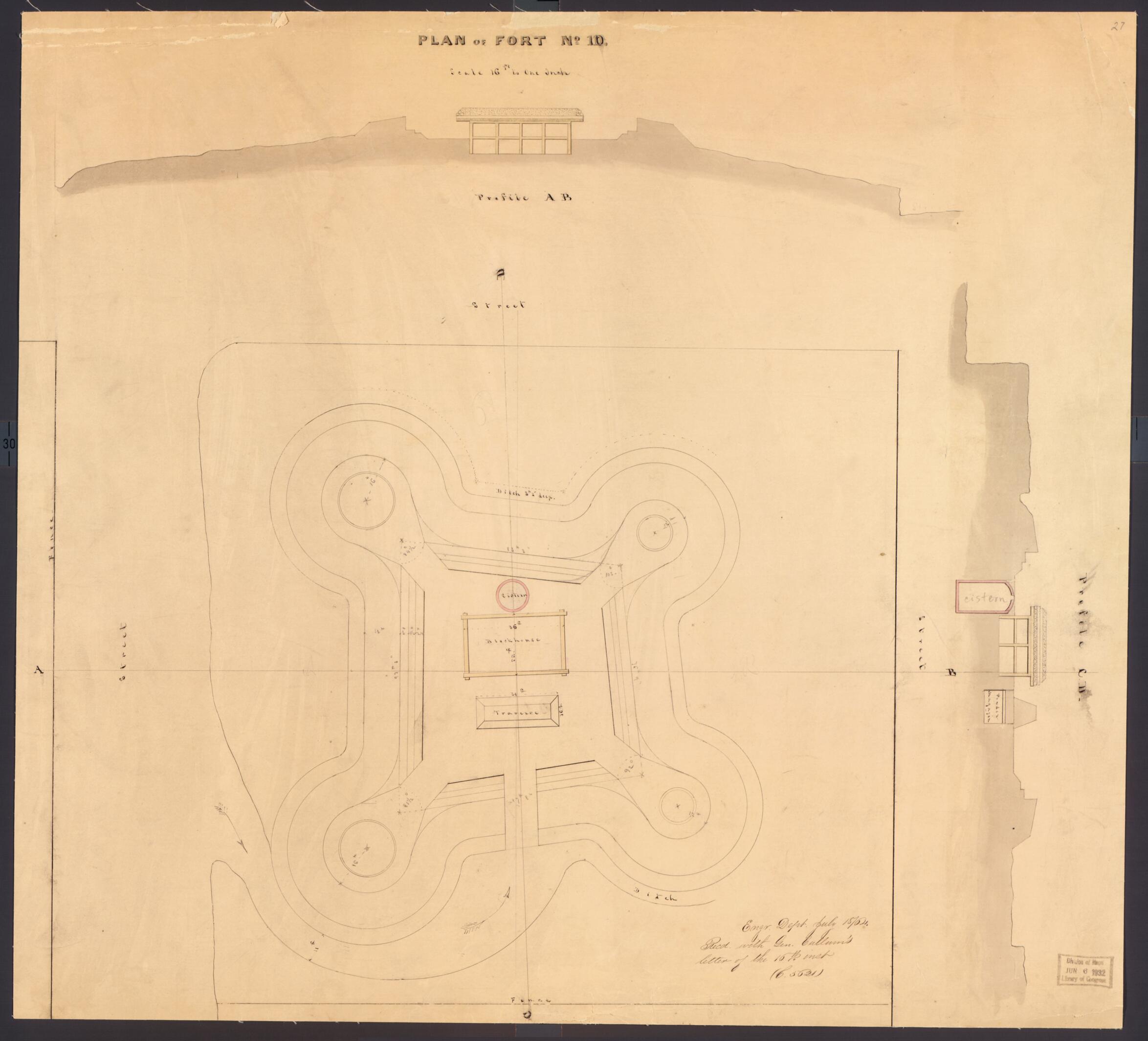 This old map of Plan of Fort No. IX, St. Louis, MO from Original Plattings of Forts at St. Louis, Mo. 186-. from 1860 was created by  United States. Army. Corps of Engineers in 1860