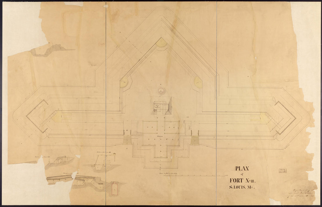 This old map of Plan of Fort No. III, St. Louis, MO from Original Plattings of Forts at St. Louis, Mo. 186-. from 1860 was created by  United States. Army. Corps of Engineers in 1860