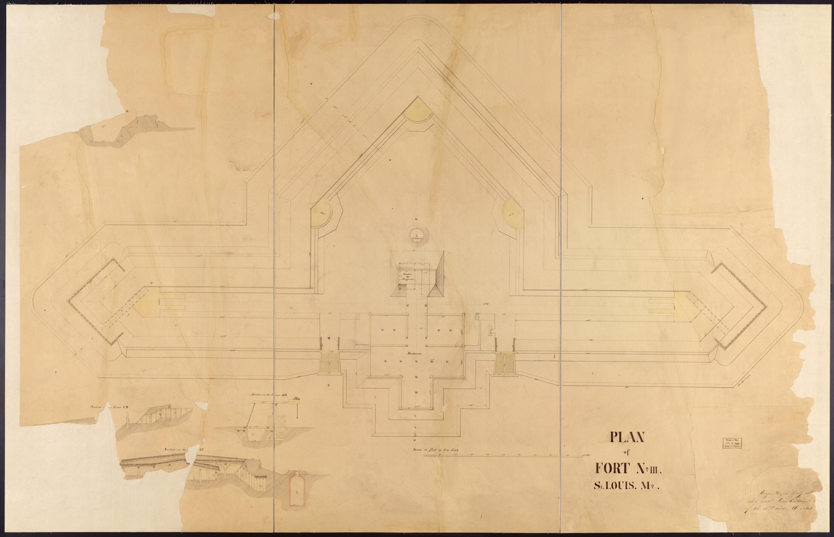 This old map of Plan of Fort No. III, St. Louis, MO from Original Plattings of Forts at St. Louis, Mo. 186-. from 1860 was created by  United States. Army. Corps of Engineers in 1860