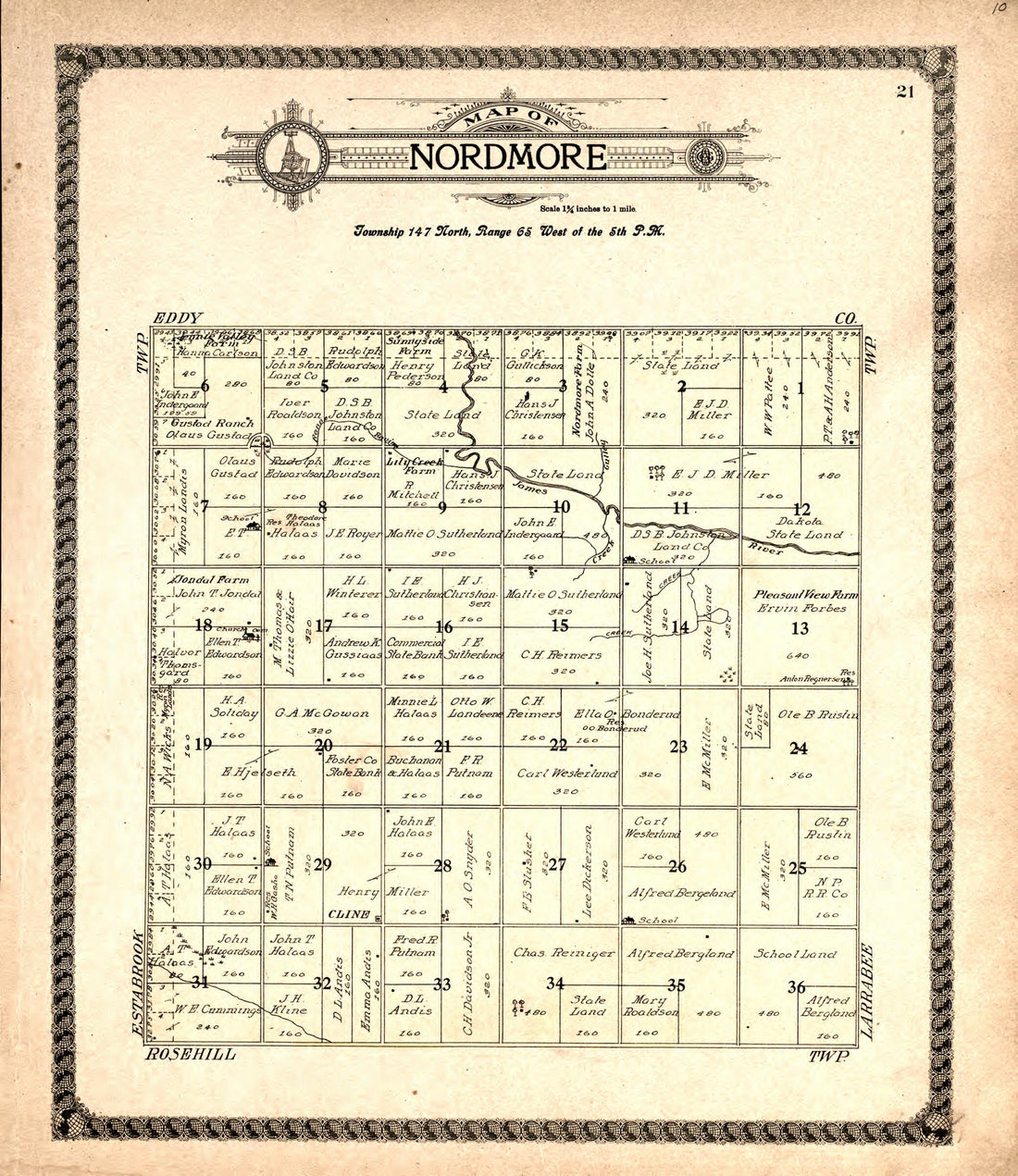 This old map of Nordmore from Standard Atlas of Foster County, North Dakota from 1910 was created by  Alden Publishing Co in 1910