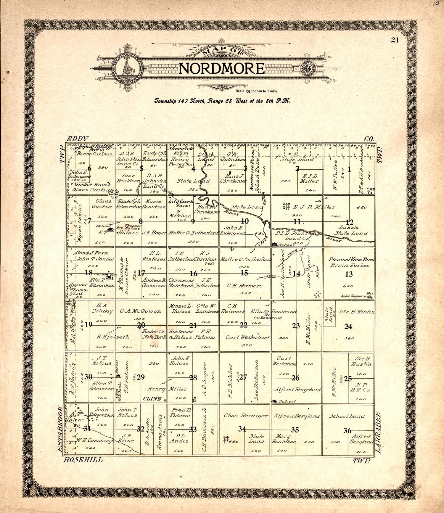 This old map of Nordmore from Standard Atlas of Foster County, North Dakota from 1910 was created by  Alden Publishing Co in 1910