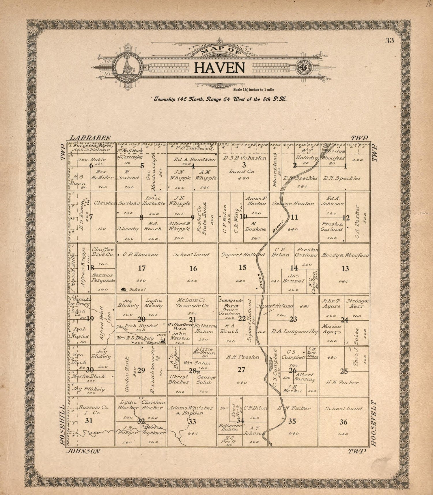 This old map of Haven from Standard Atlas of Foster County, North Dakota from 1910 was created by  Alden Publishing Co in 1910