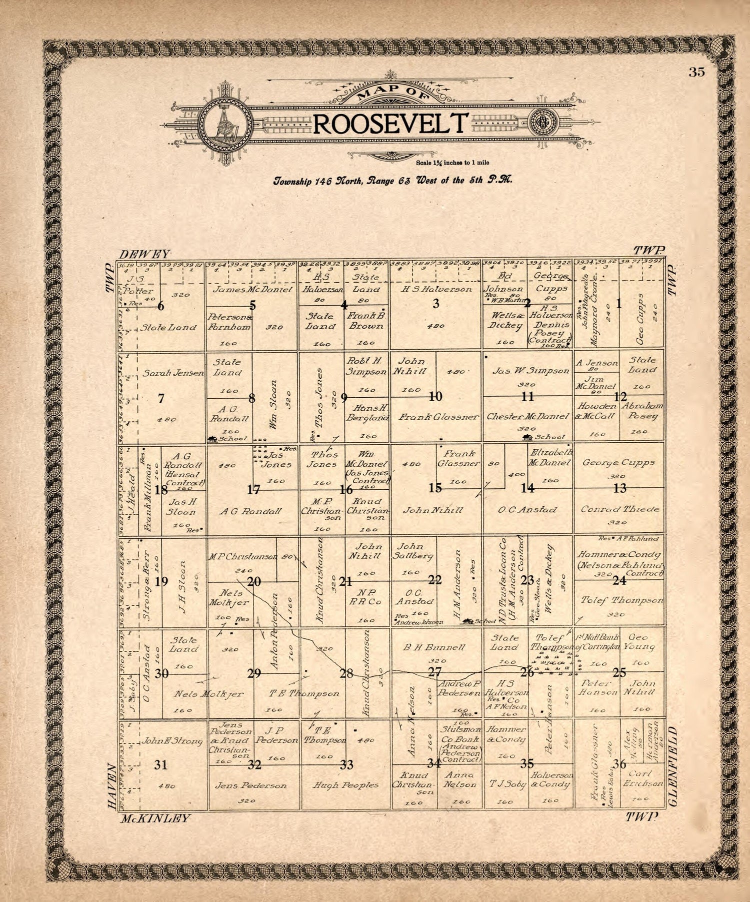 This old map of Roosevelt from Standard Atlas of Foster County, North Dakota from 1910 was created by  Alden Publishing Co in 1910